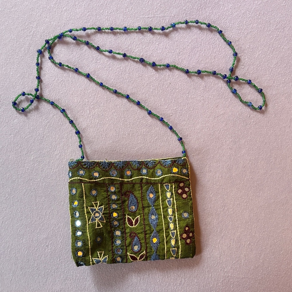 Mini Embroidered Green Crossbody Purse